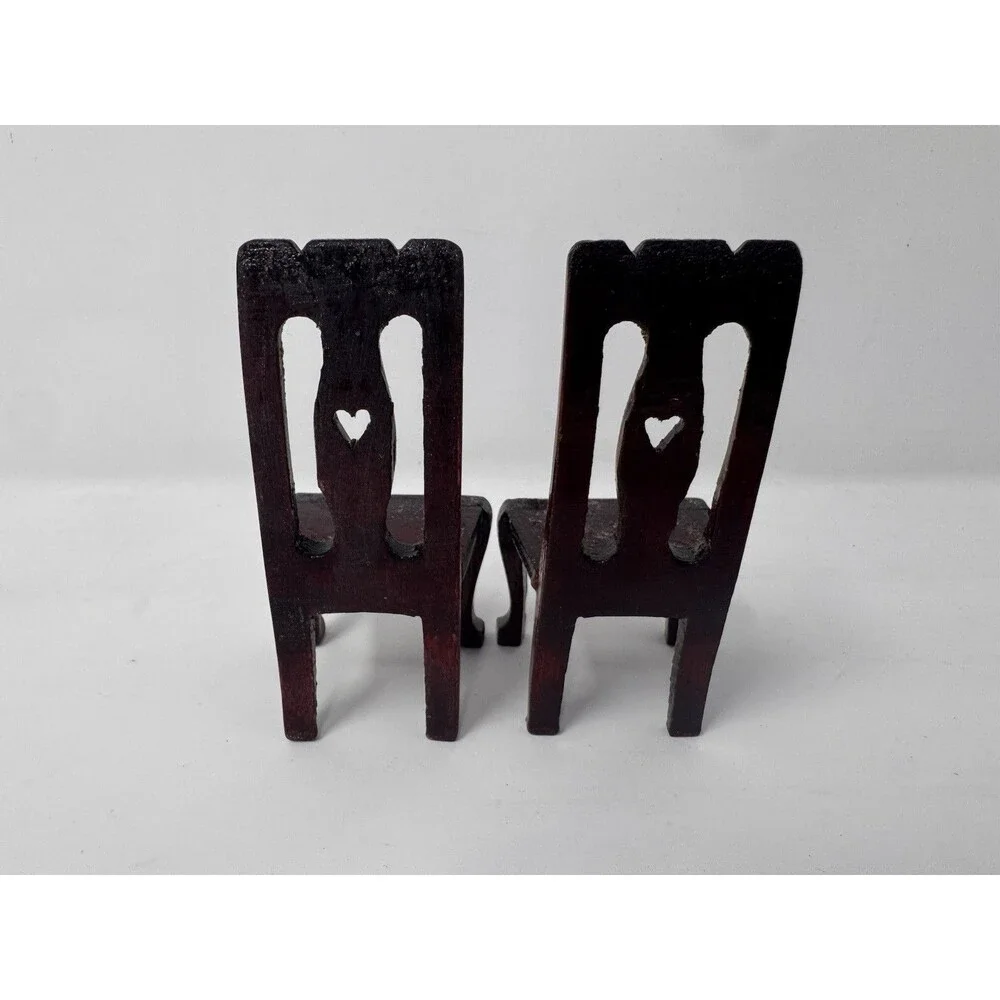 Vintage Dollhouse Wood Furniture Lot Tall Display Cabinet Chairs Hutch